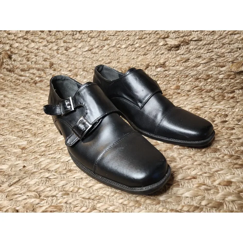 Steve Madden Men’s Double Monk Strap Black Leather Dress Shoes Size 7